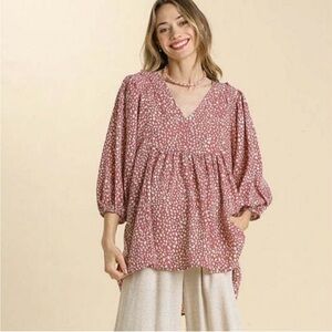 Umgee mauve pink, Patterned babydolltunic/top. Size small.